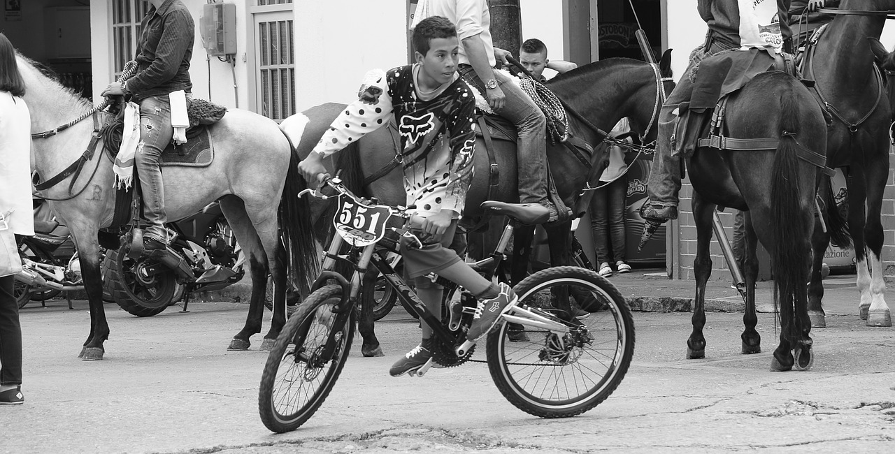 black and white young bicycle free photo