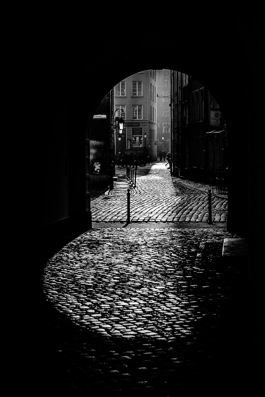 black and white dark alley the old town free photo