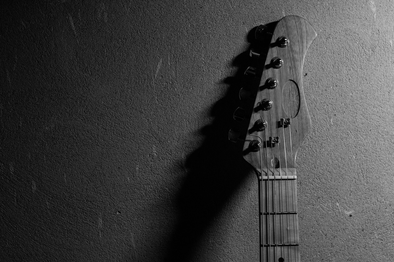 black and white guitar no one free photo