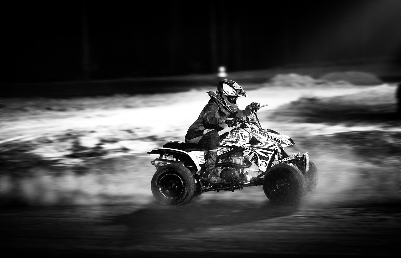 black and white atv night racing free photo