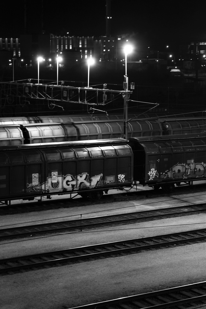 black and white train evening free photo