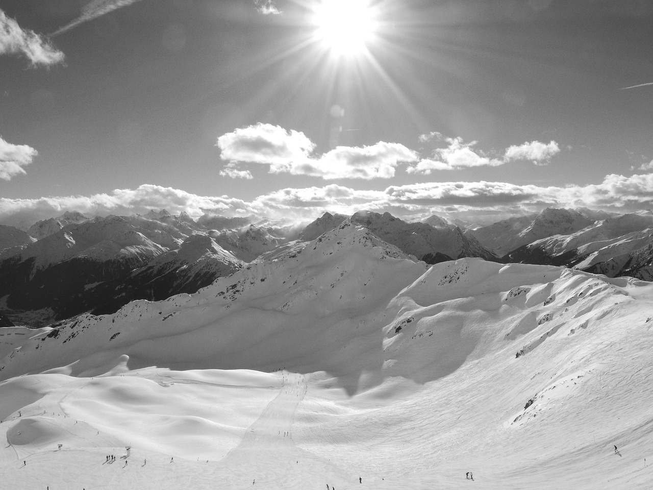 black and white  backlighting  ski area free photo