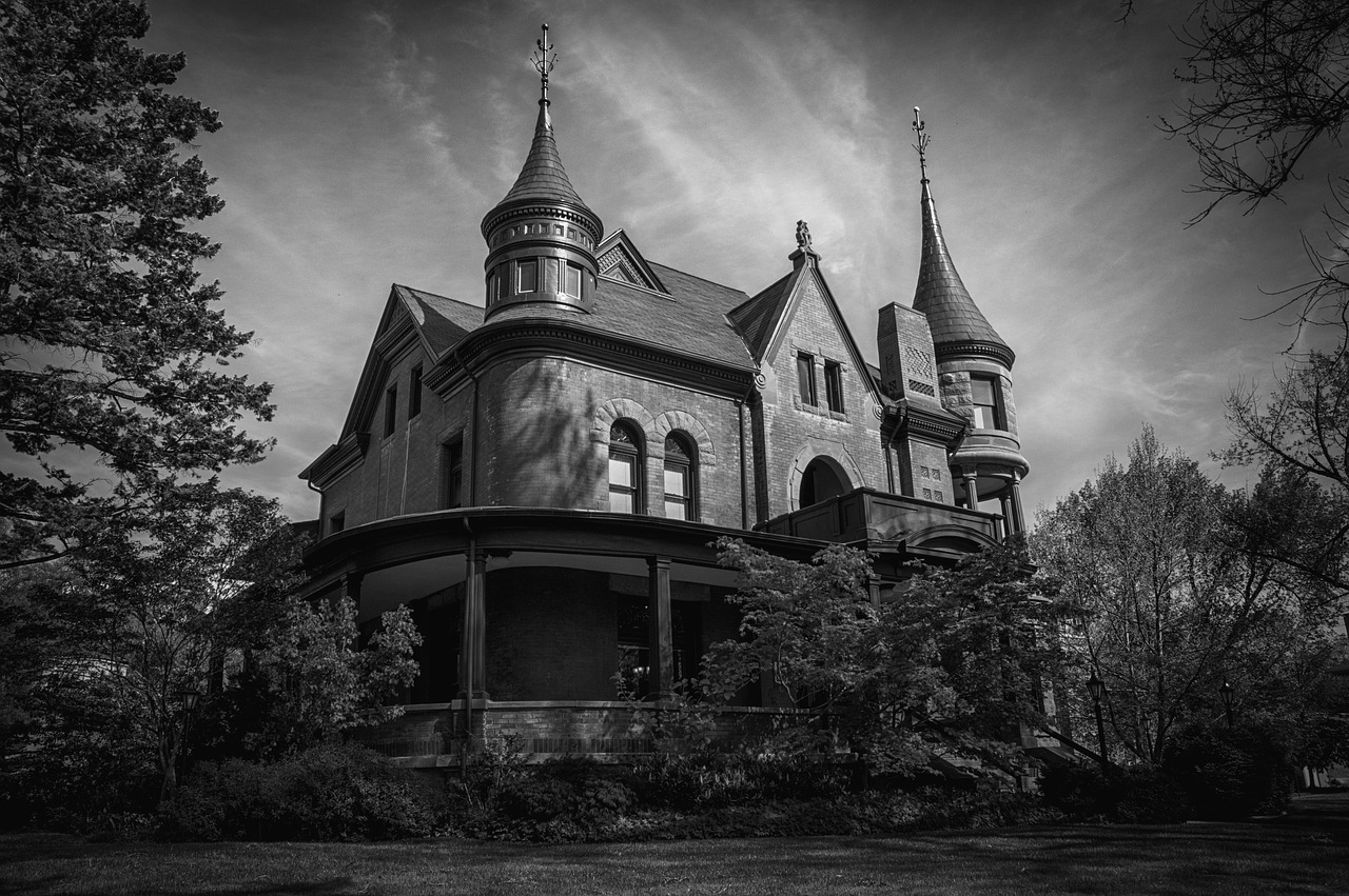 black and white  mansion  home free photo