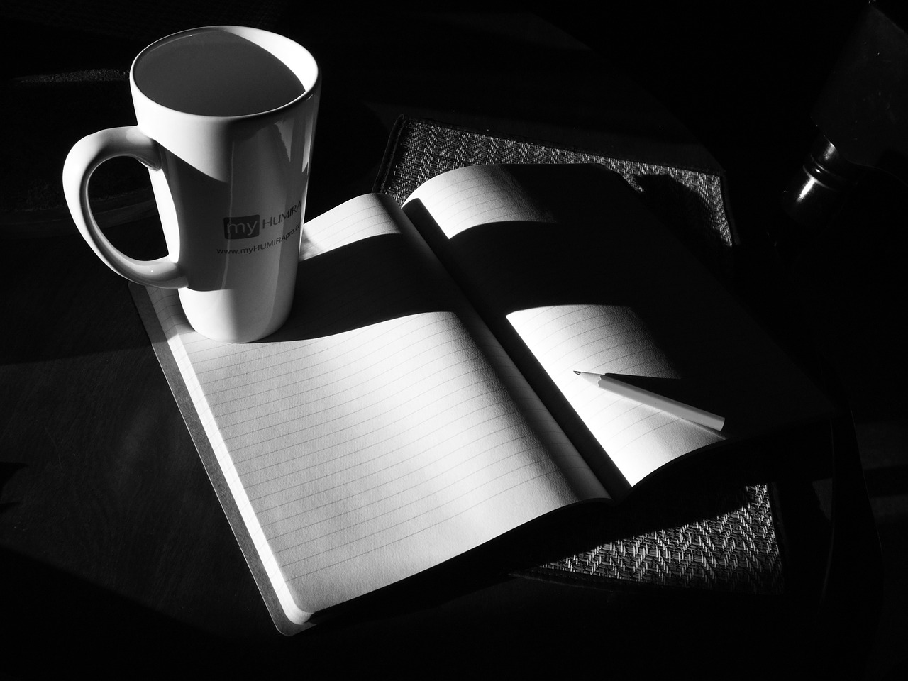 black and white  cup  notebook free photo