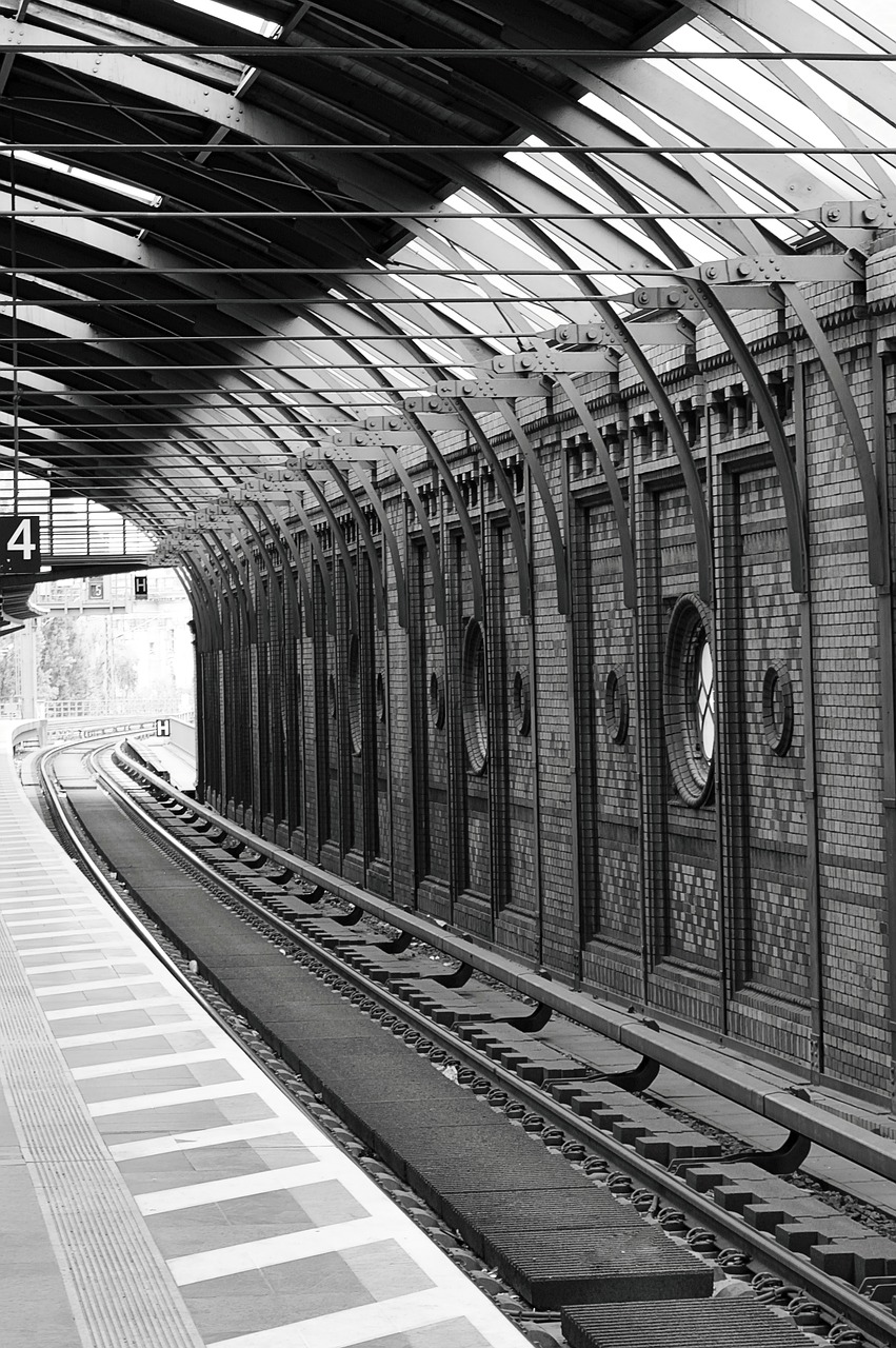 black and white  railway station  berlin free photo