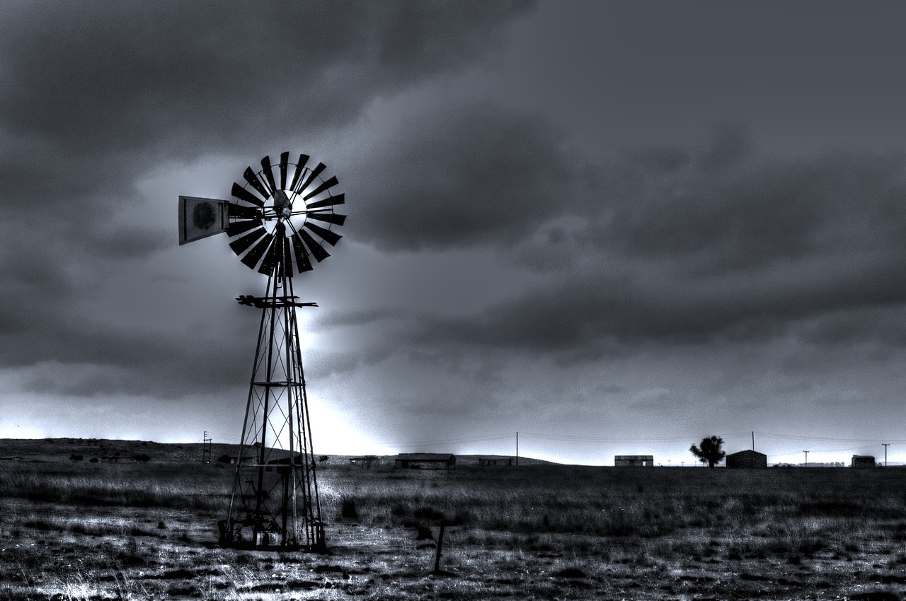 black and white landscape windmill country free photo