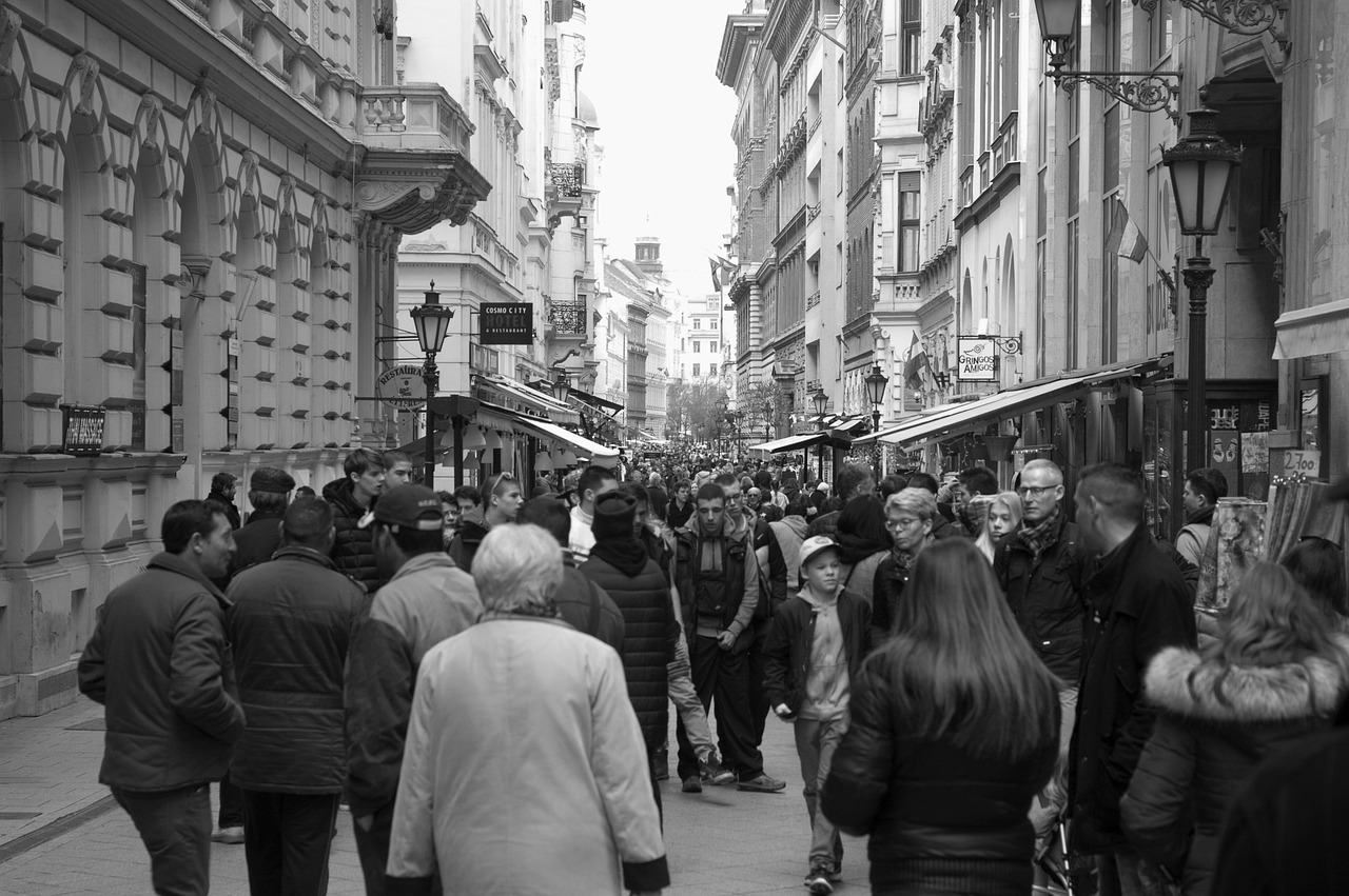 black and wite people walking free photo