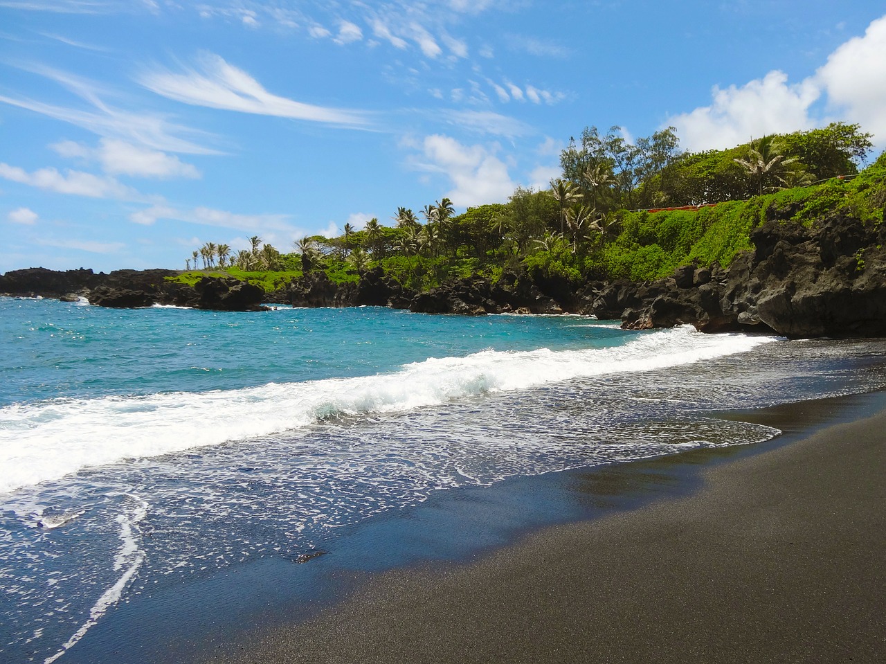 black sand beach hawaii free photo