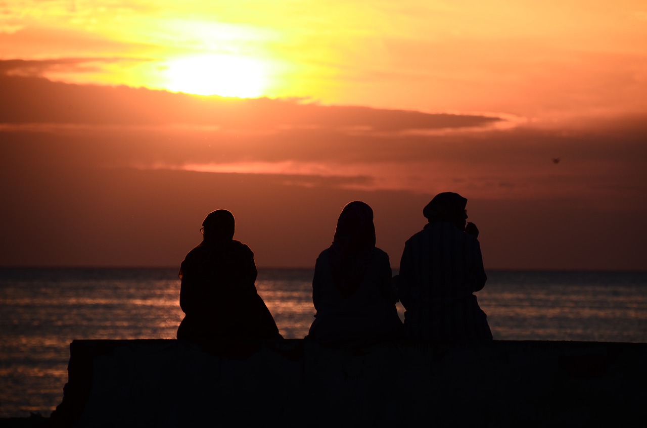 black sea sunset women free photo