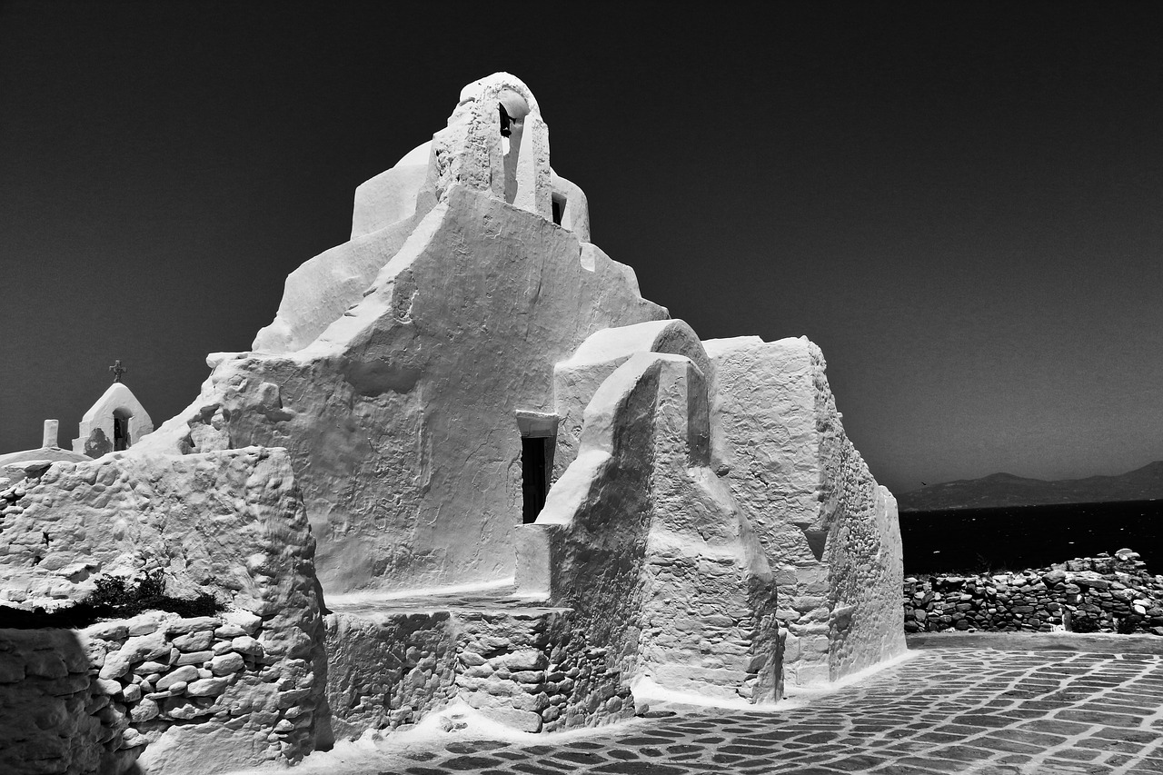 black white chapel mykonos free photo