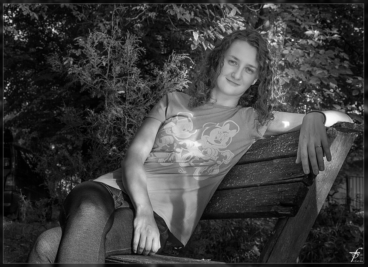 black white bench female free photo