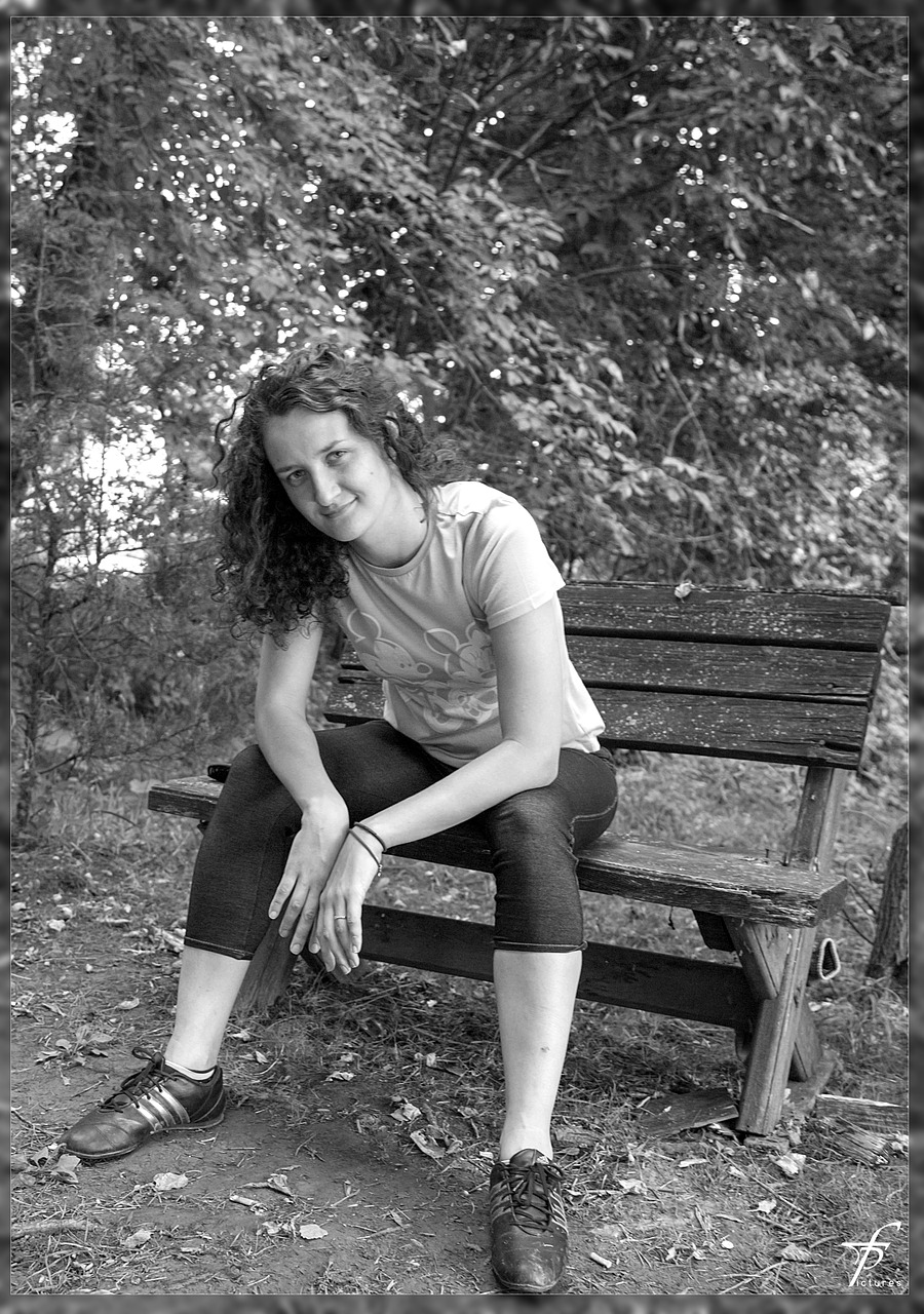 black white bench female free photo
