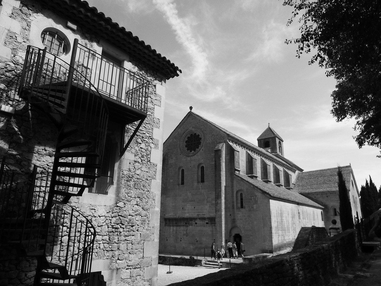 black white abbey provence free photo