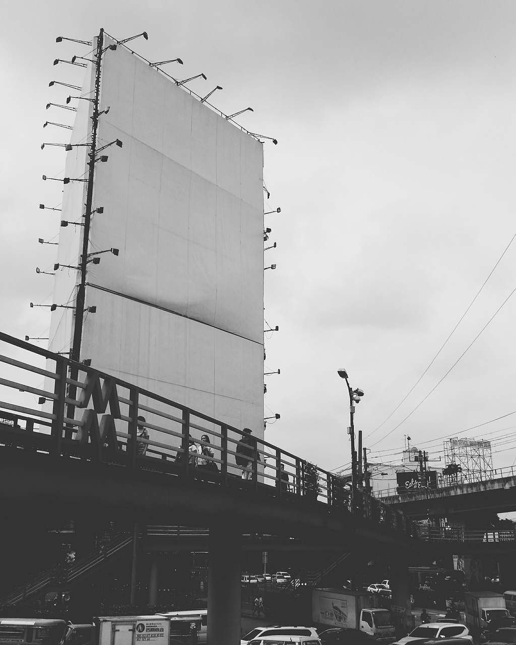 blank billboard footbridge black and white free photo