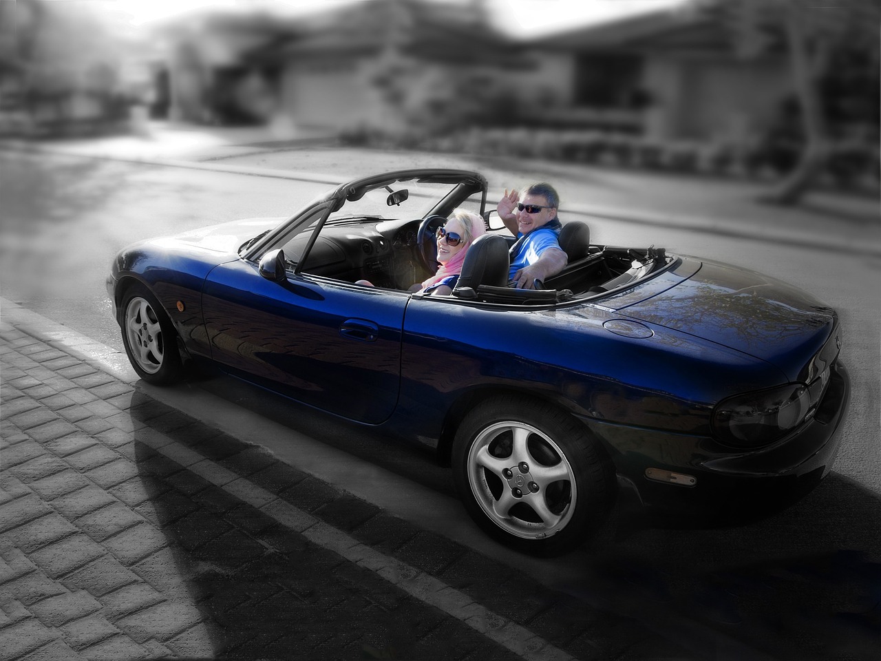 blue sports car goodbye journey free photo