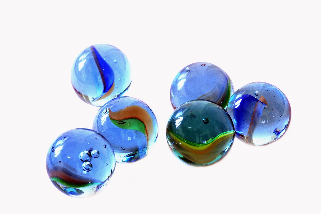 blue glass marbles free photo