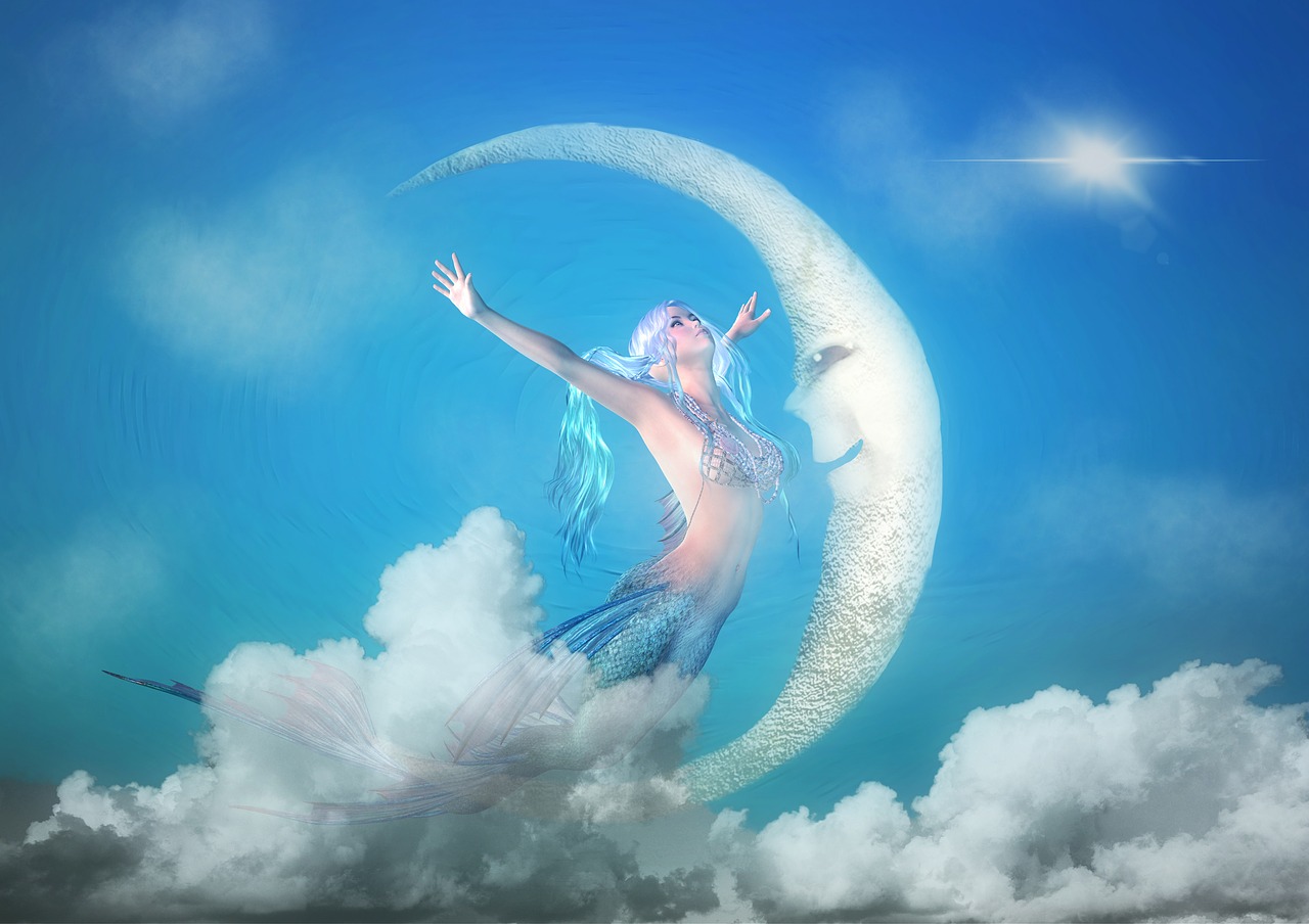 blue mermaid moon free photo