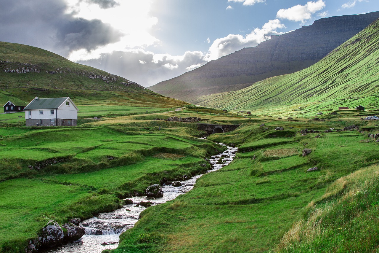 blue clouds faroe islands free photo