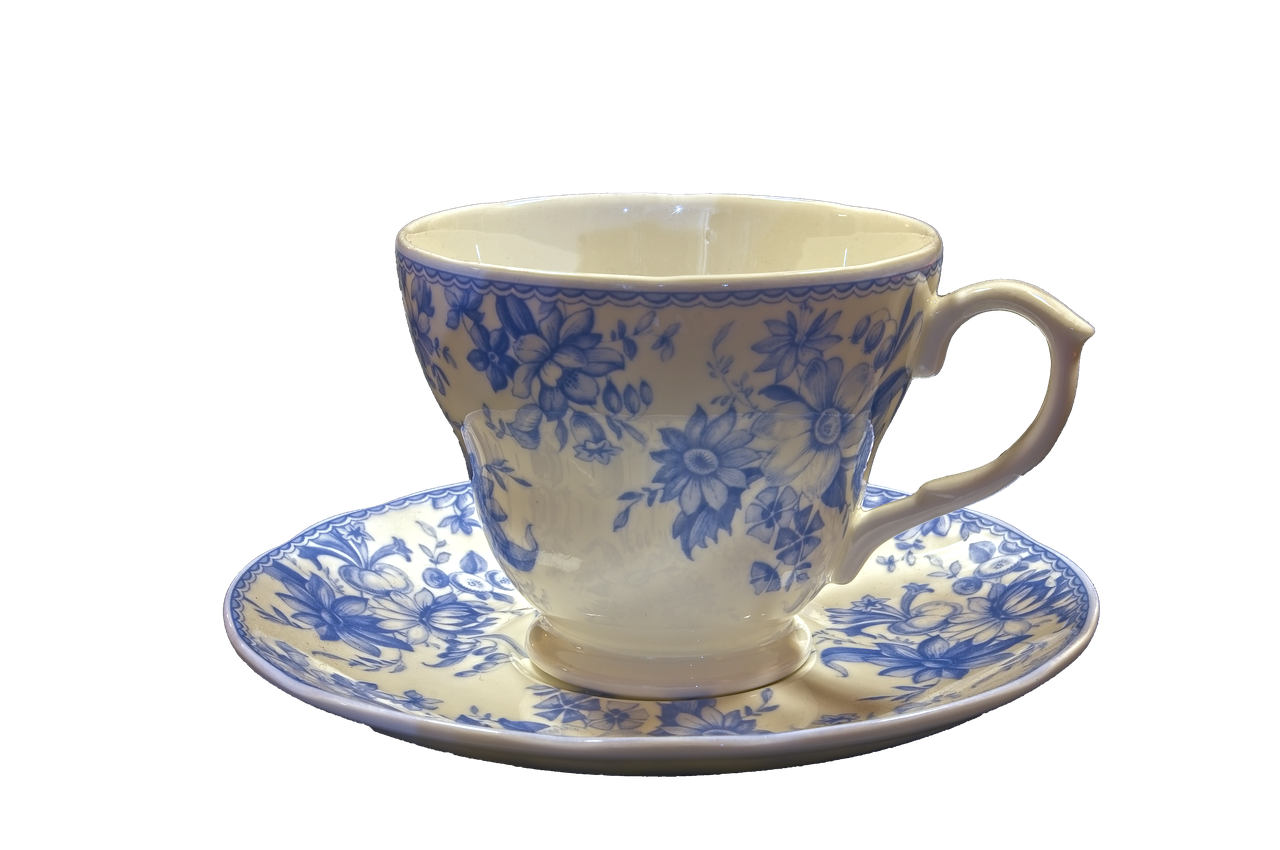 blue and white china  cup  saucer free photo