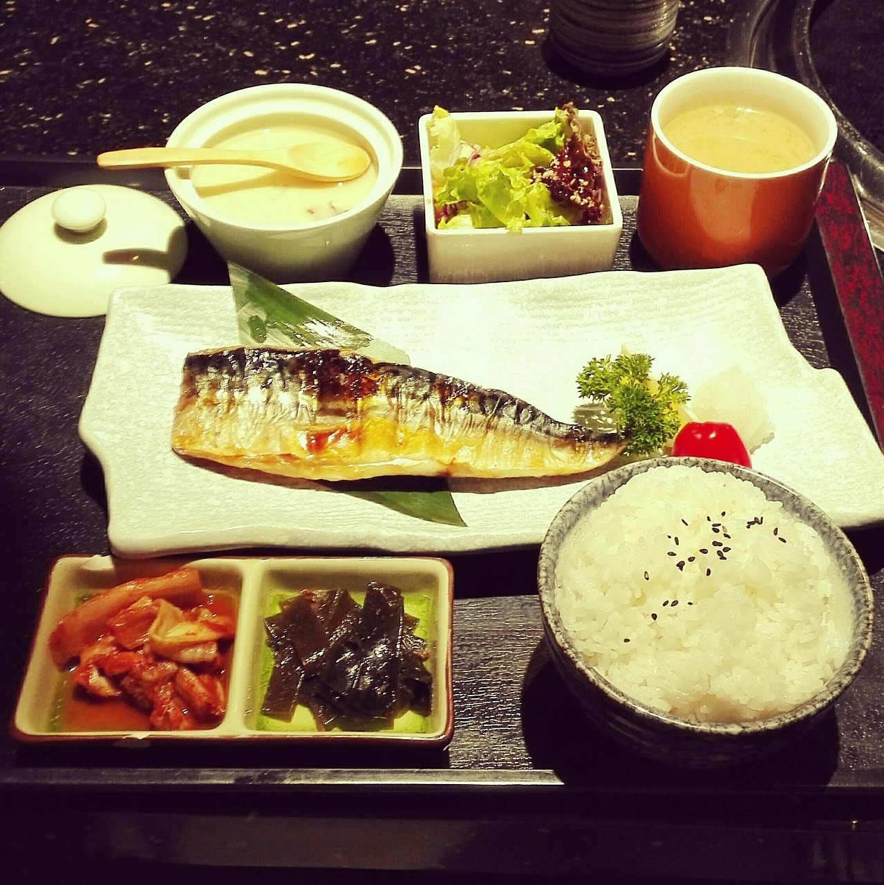 blue-and-white fish set meal japanese cuisine free photo