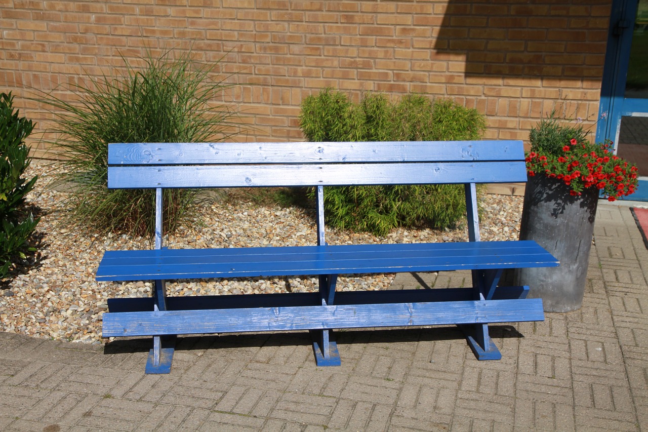 blue bench decorative stone lund free photo