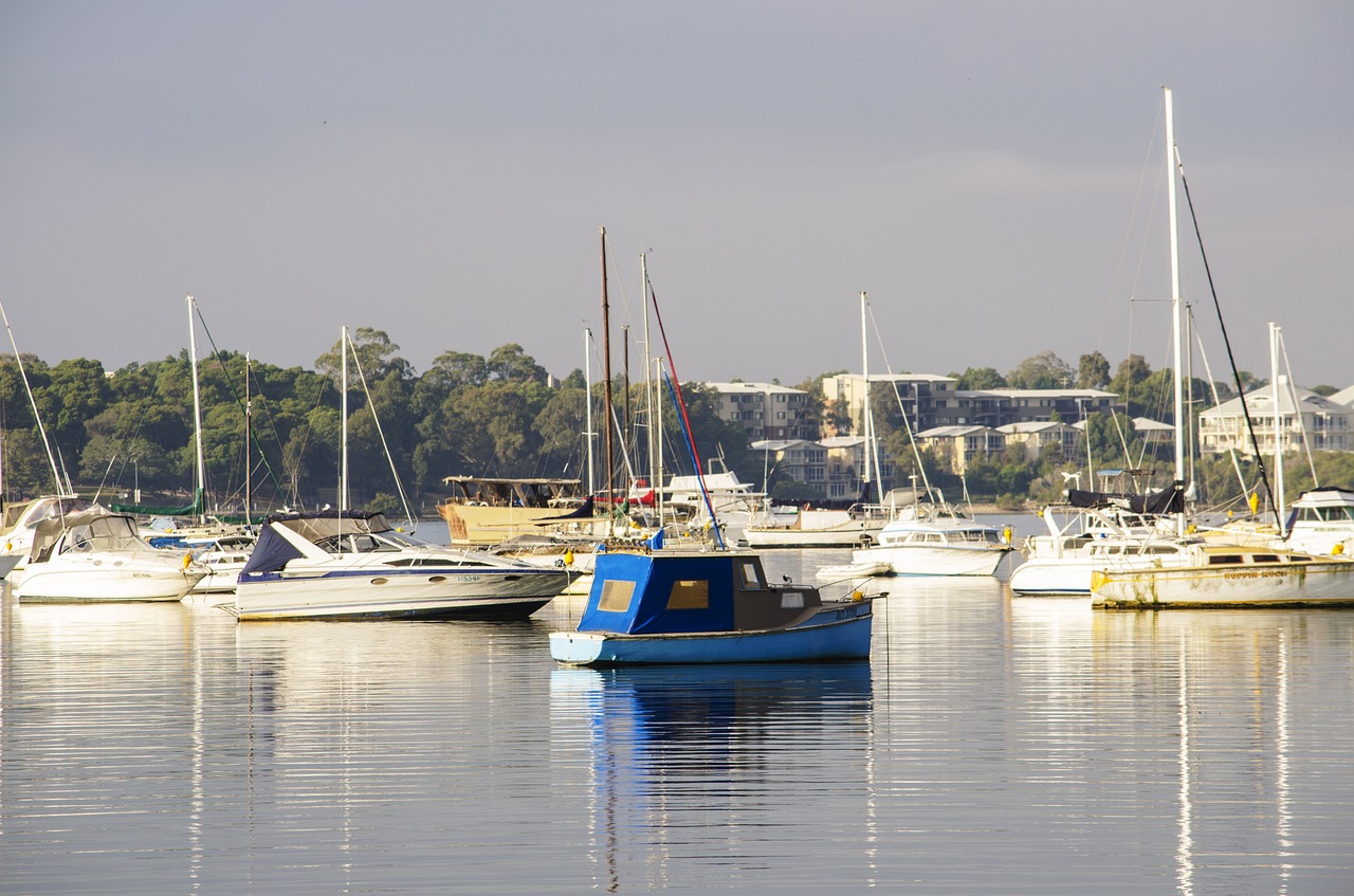 blue boat bay coast free photo