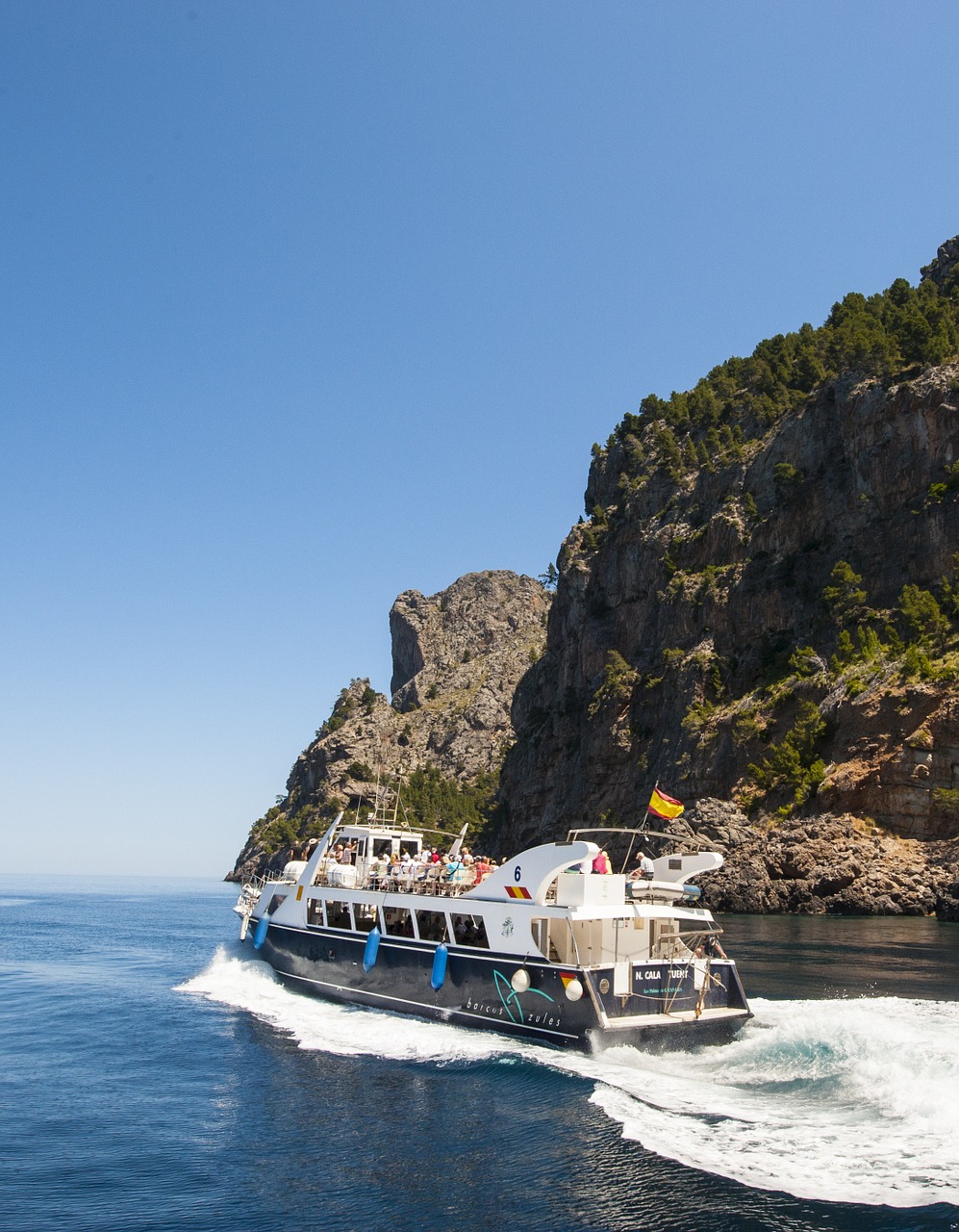 blue boats tramuntana coast mallorca free photo