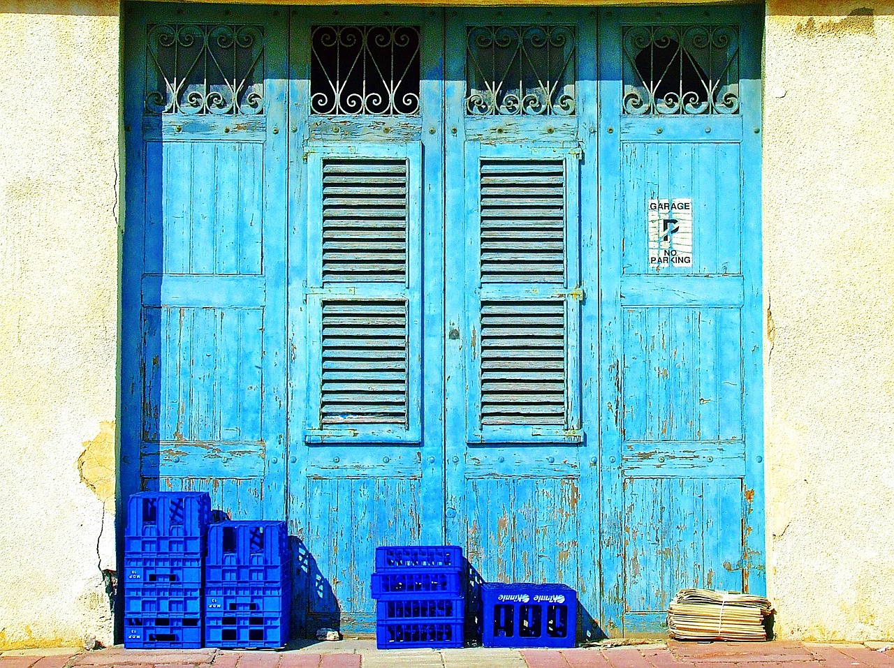 blue doors blue shutters weathered free photo