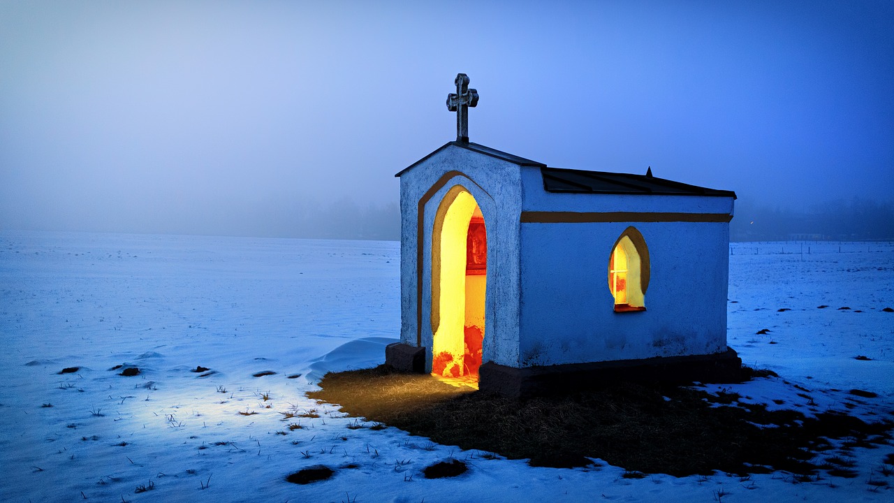 blue hour chapel light free photo