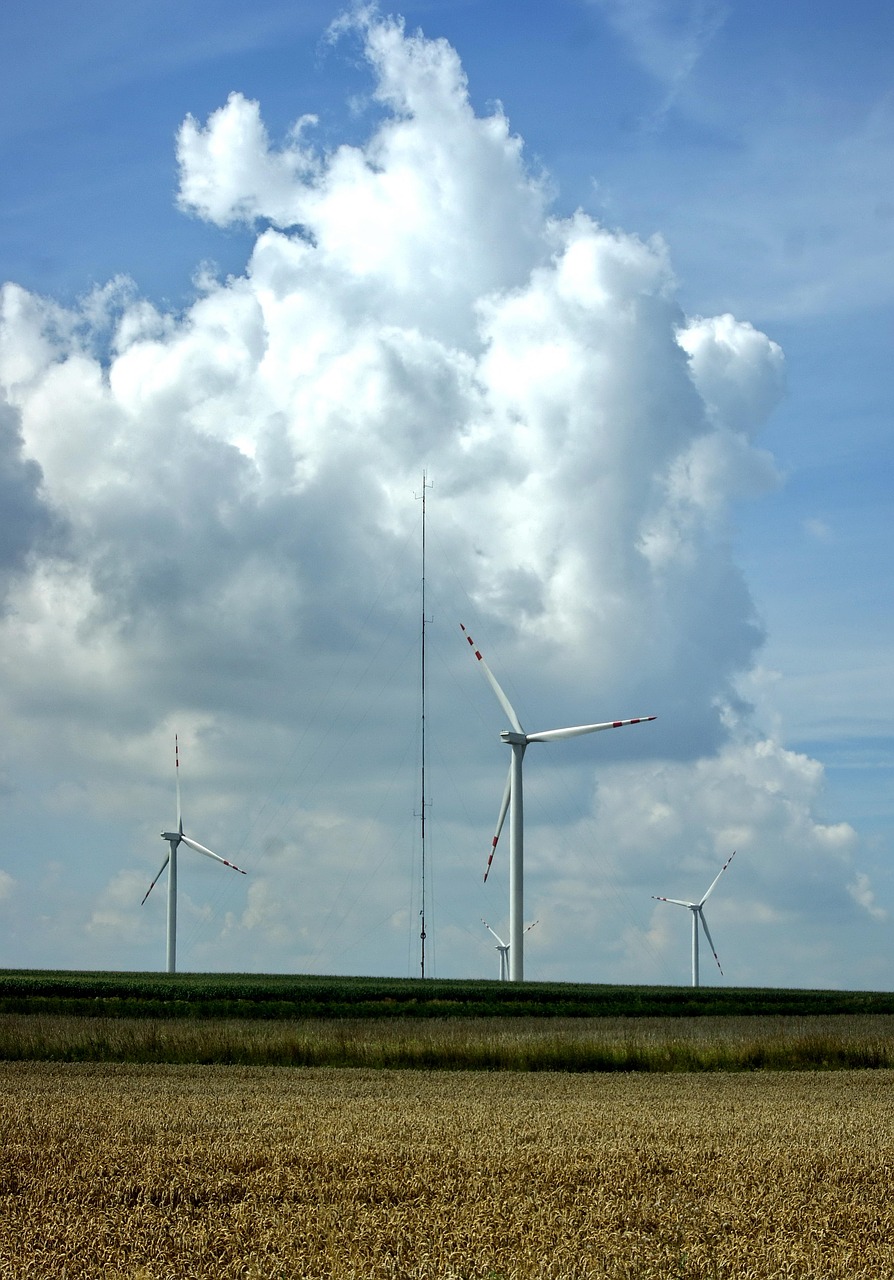 blue sky clouds windmill free photo