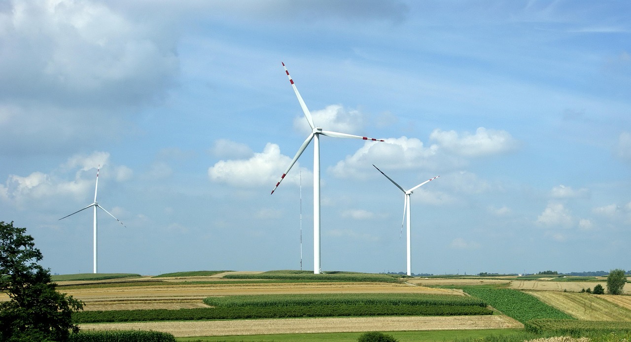 blue sky clouds windmill free photo