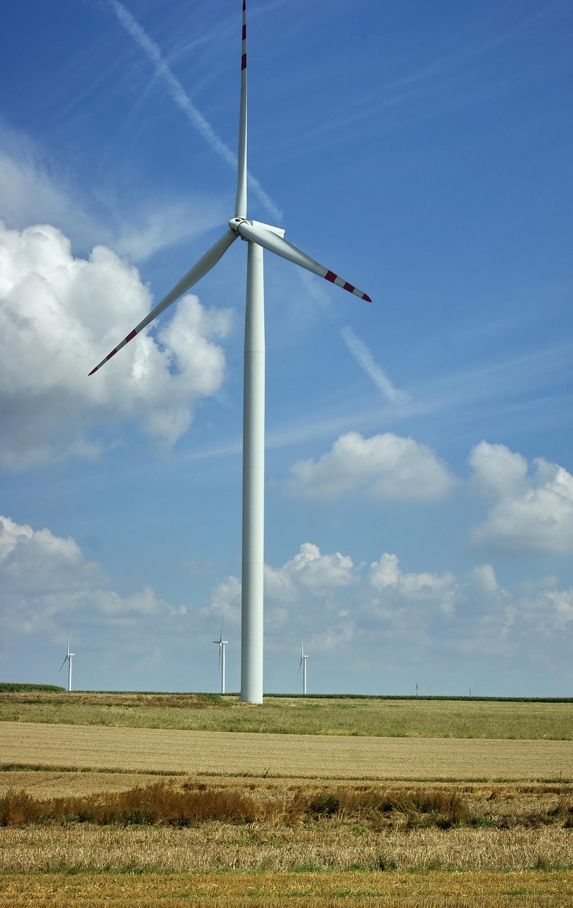 blue sky clouds windmill free photo