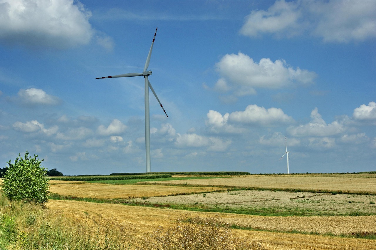 blue sky clouds windmill free photo