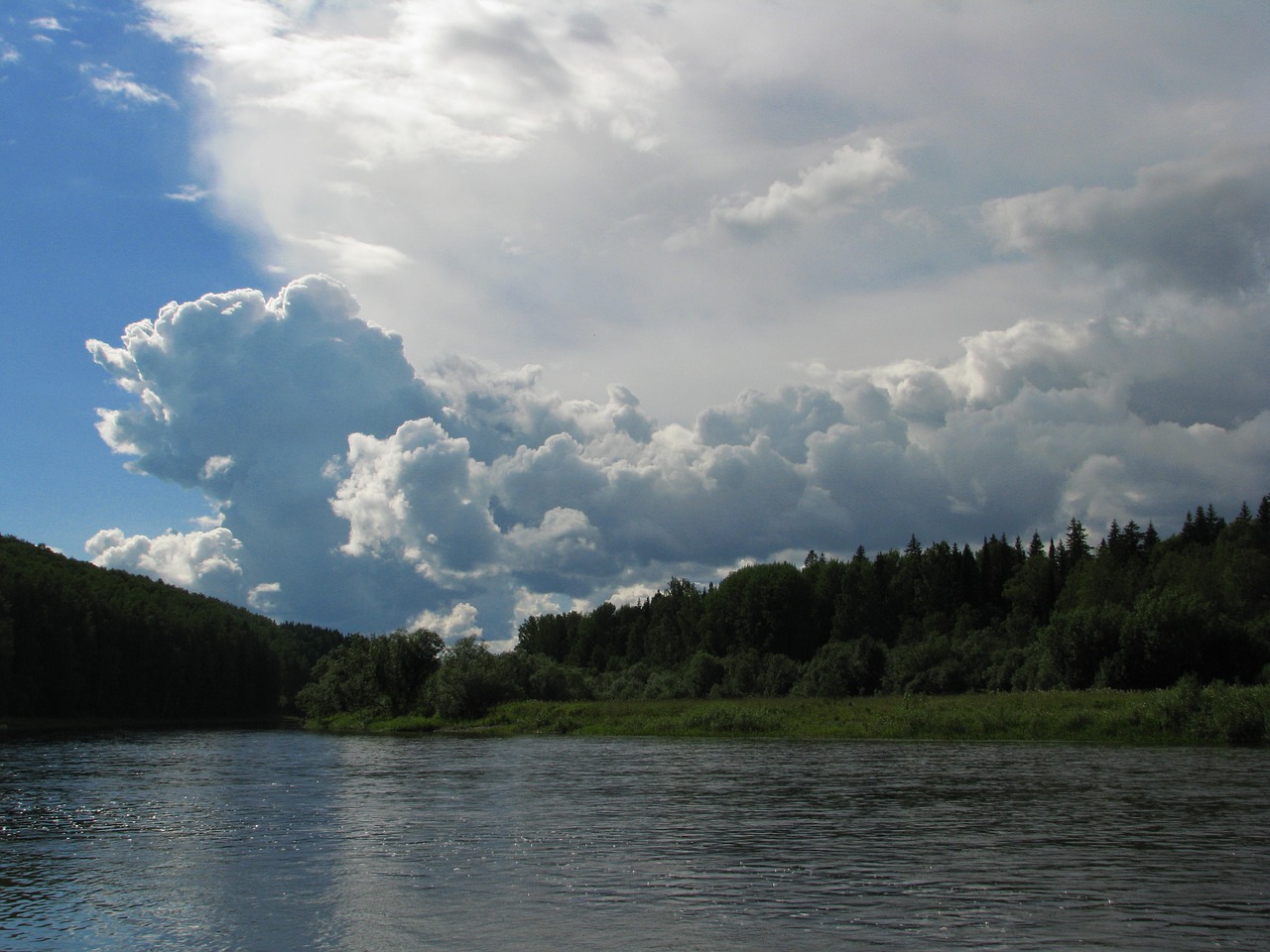 blue sky clouds forest free photo