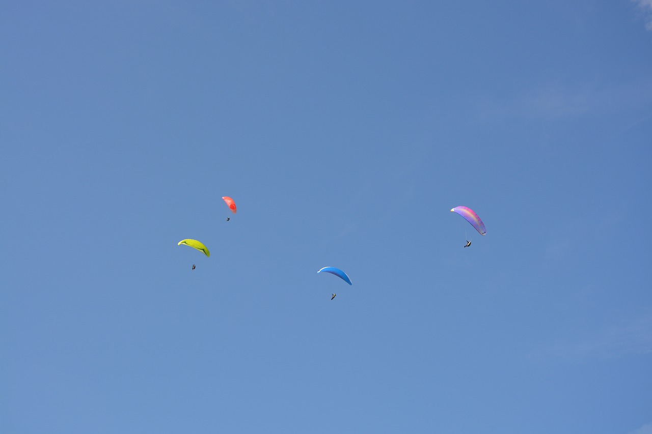 blue sky  paragliders  sails wings color multiple free photo