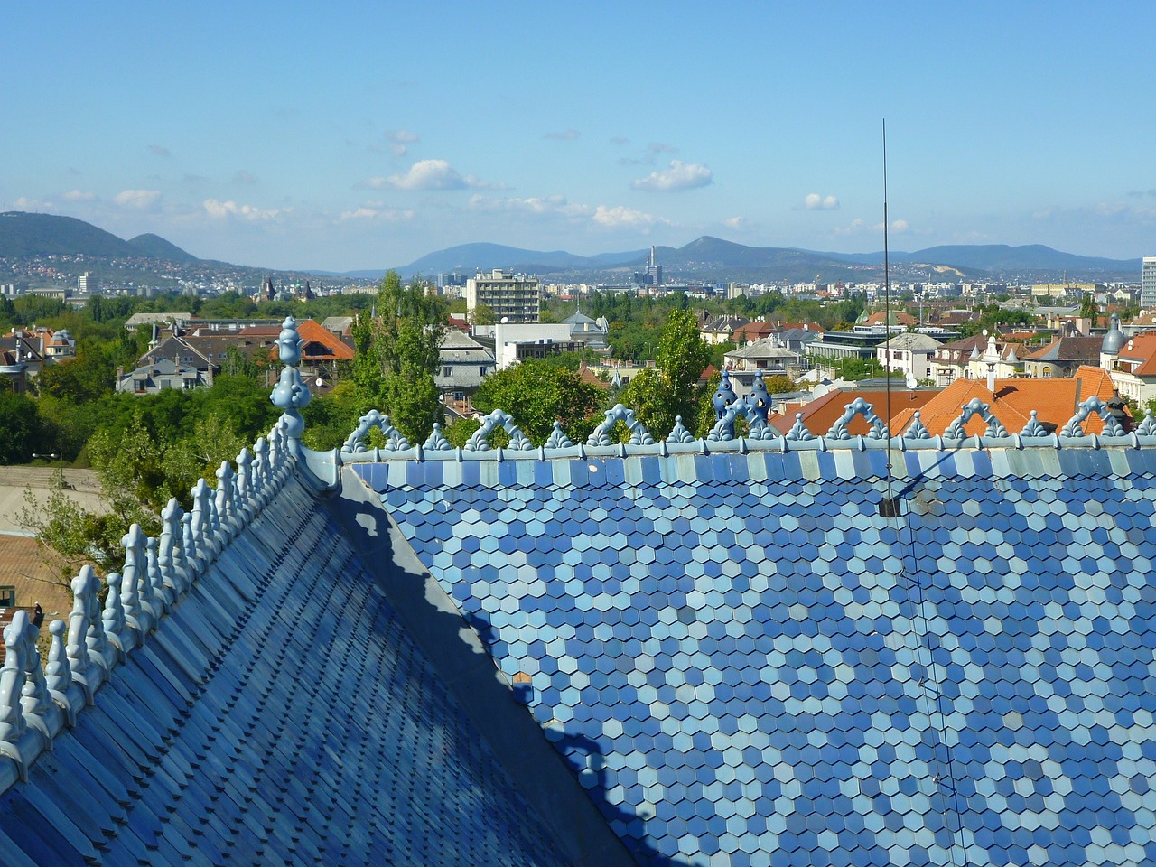 blue sky zsolnay roof budapest free photo