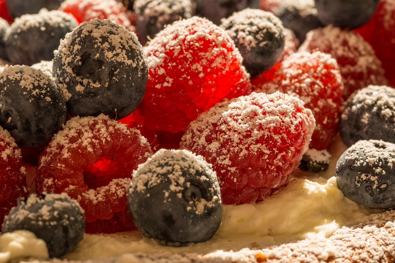 blueberries raspberries cake free photo