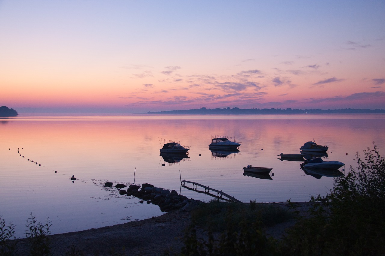 blushing morning there was moonlight bay sea free photo