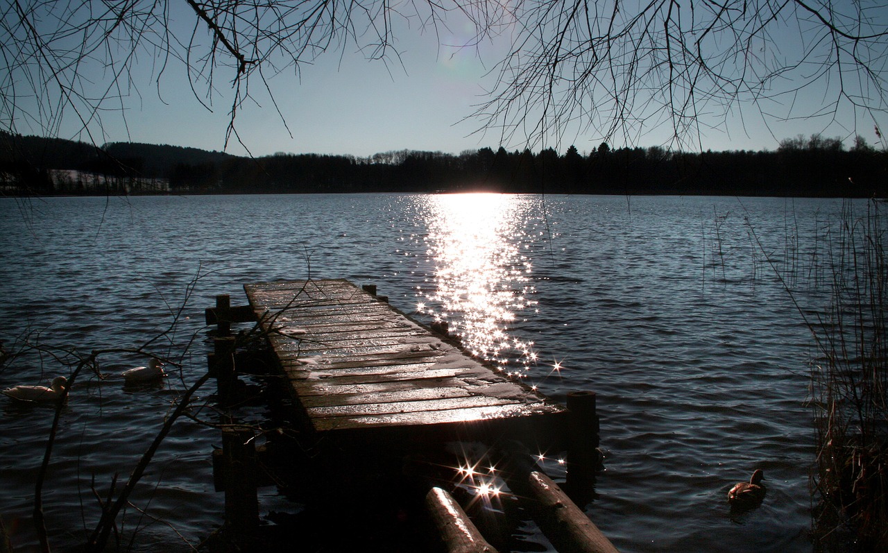 boardwalk sunset lake free photo