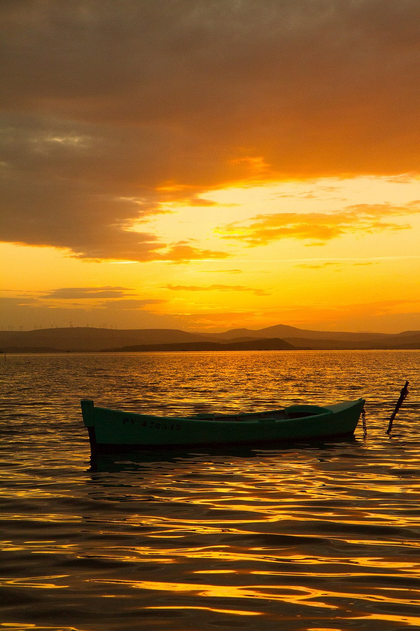 boat sunset pond free photo