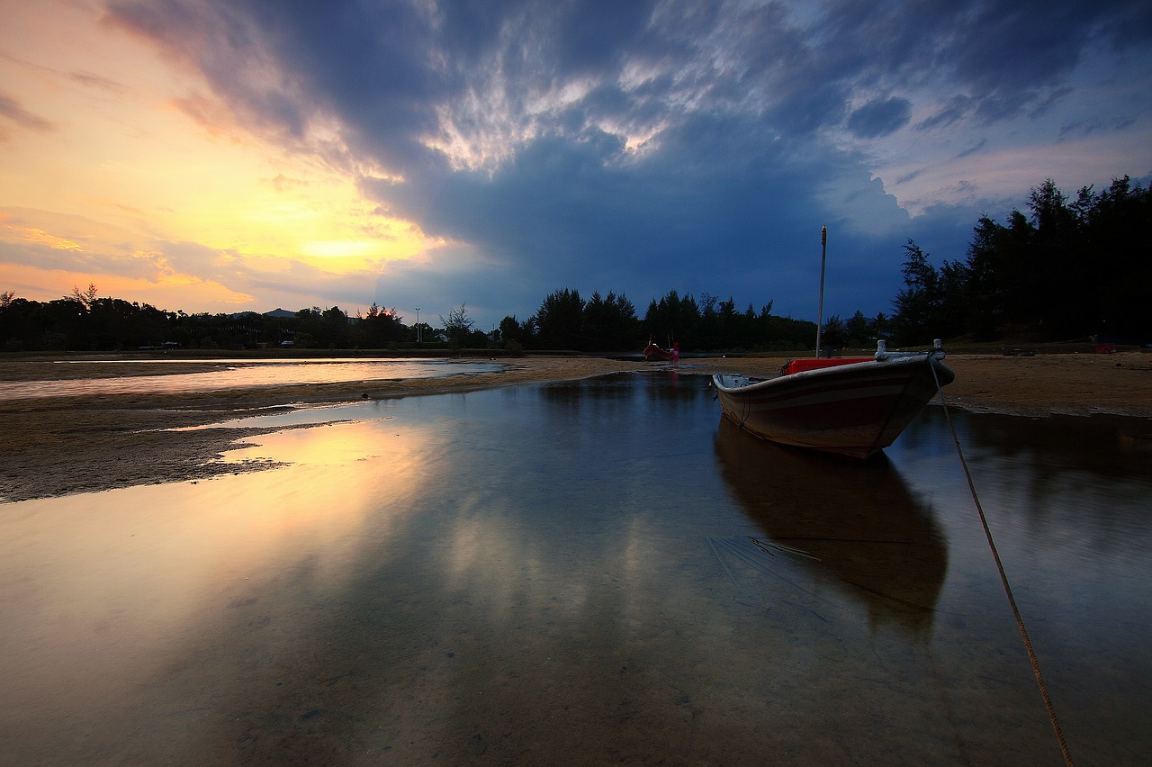 boat sunset landscape free photo