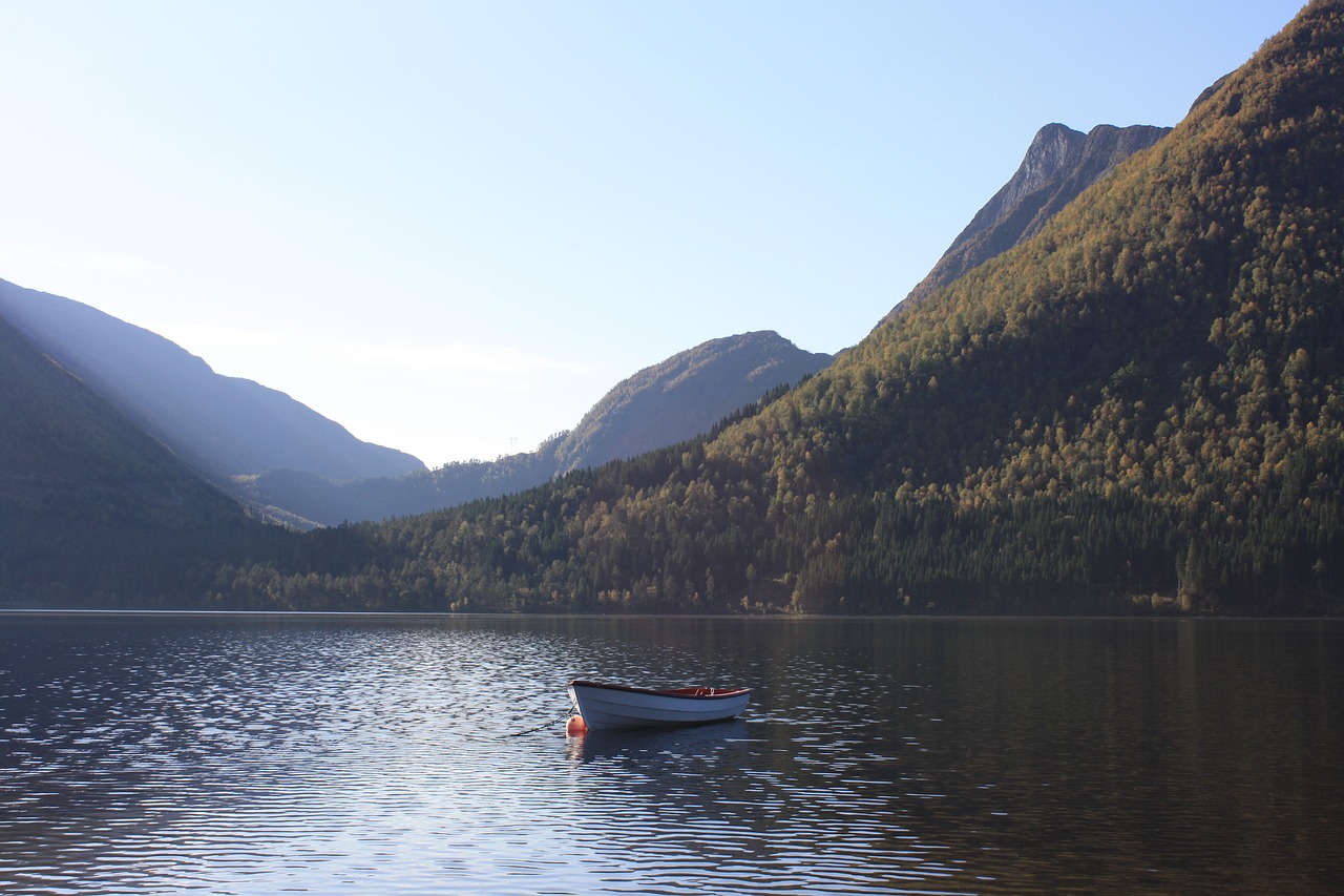 boat mountain fjord free photo