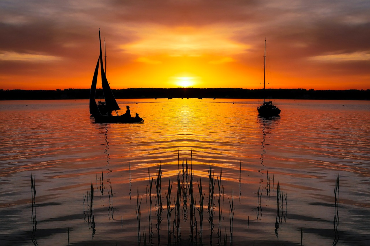 boat  lake  sunset free photo