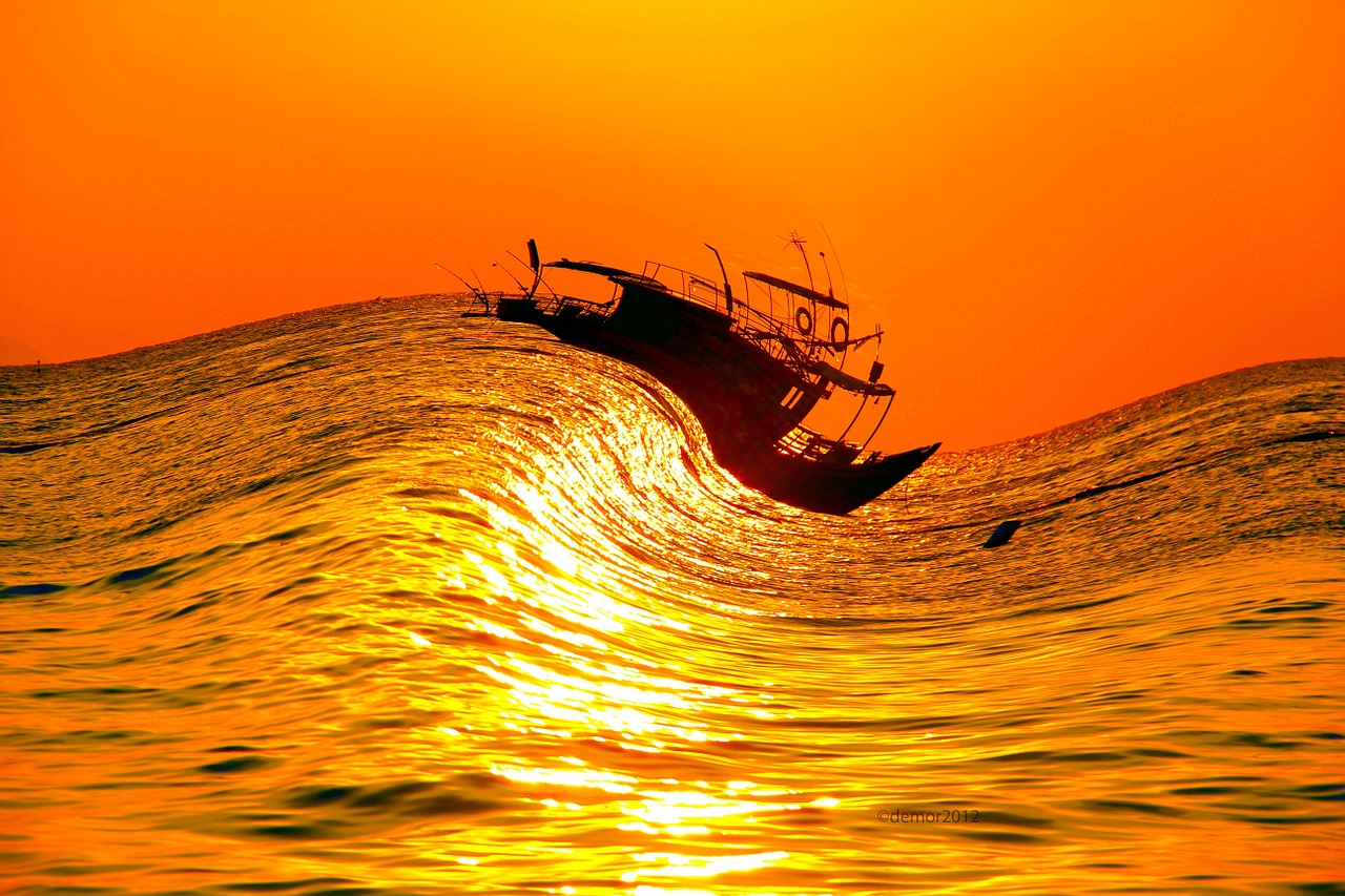 boat sea sundown free photo