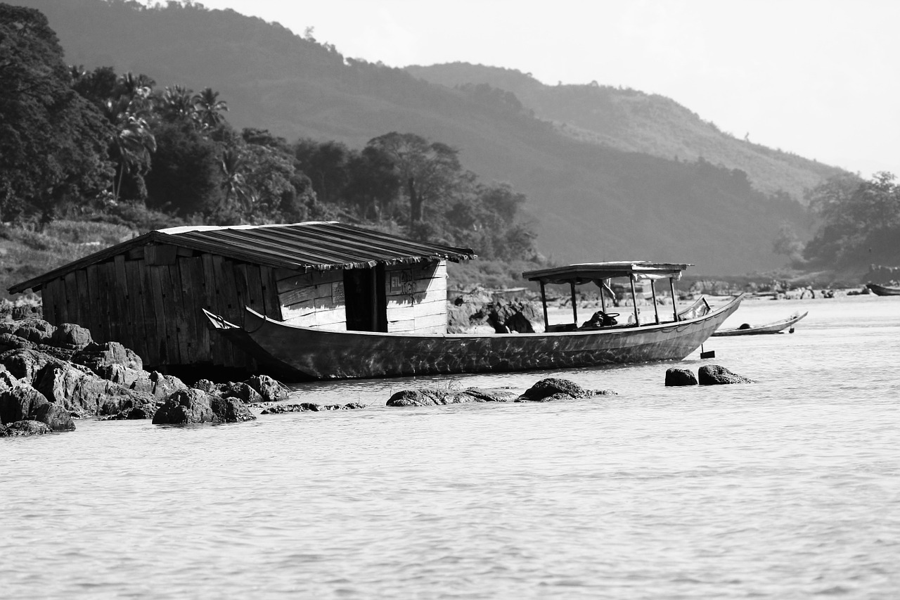 boat river hut free photo