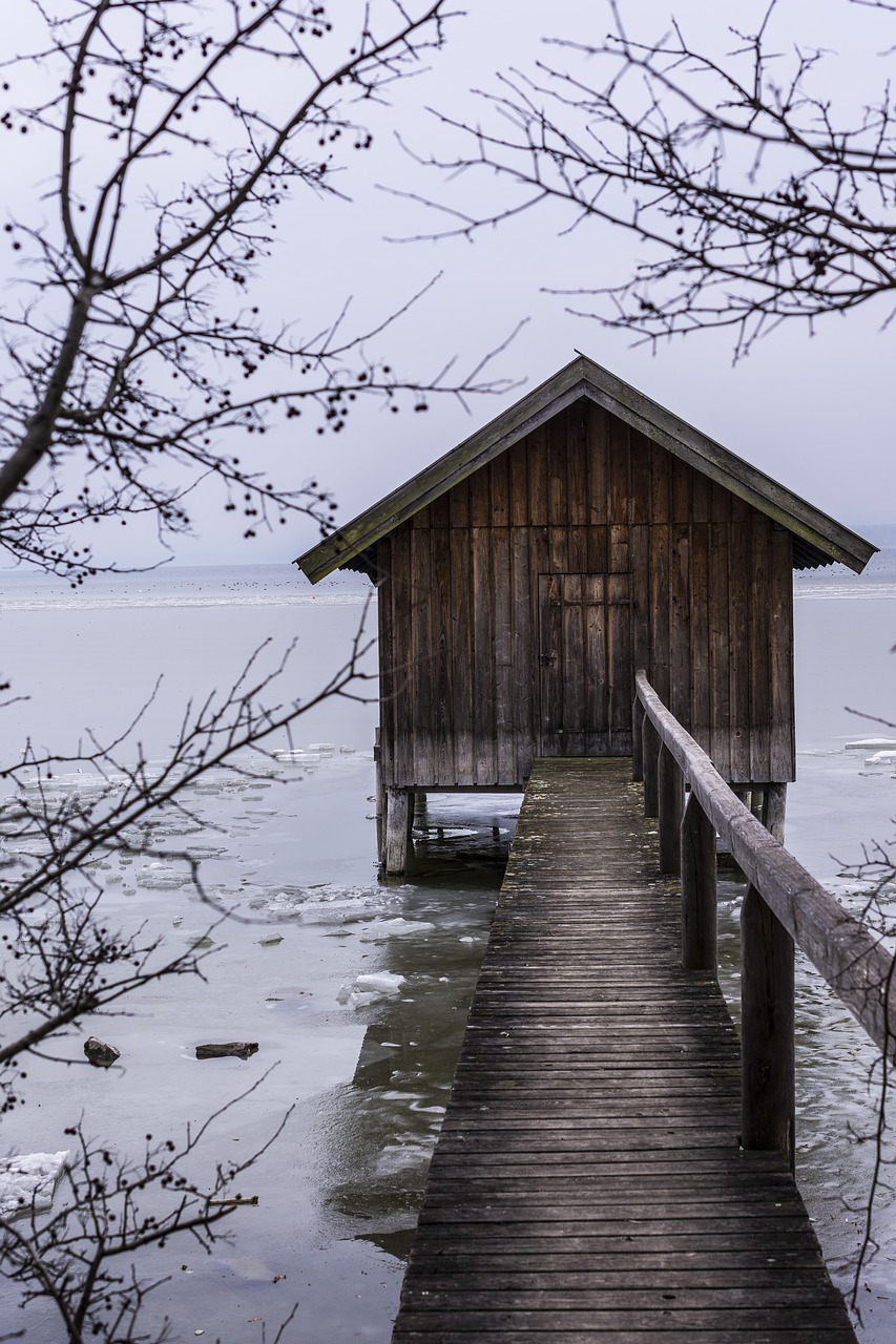 boat house winter lake free photo