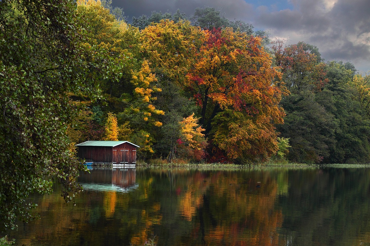 boat house lake autumn free photo