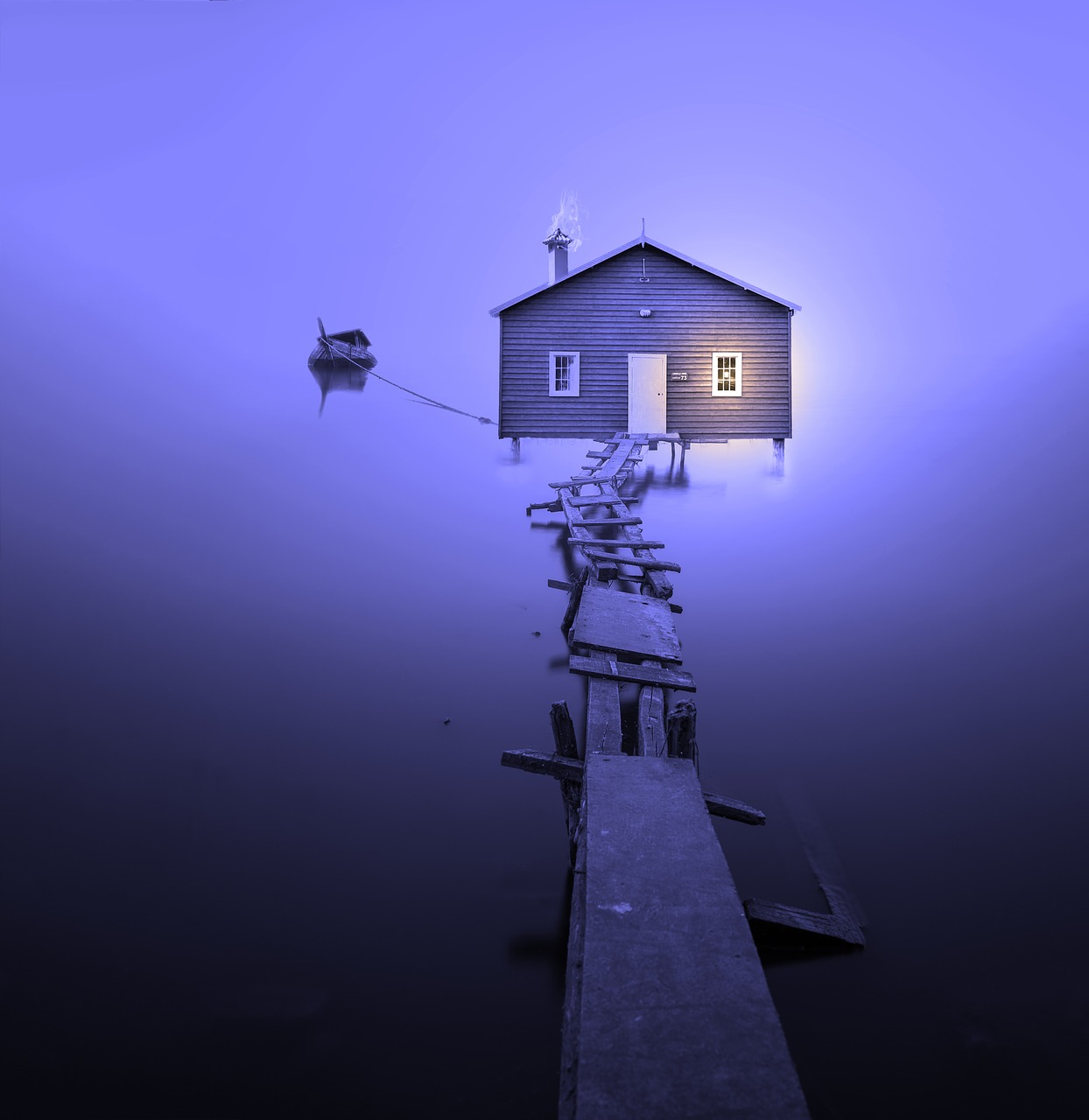 boat house winter mirroring free photo