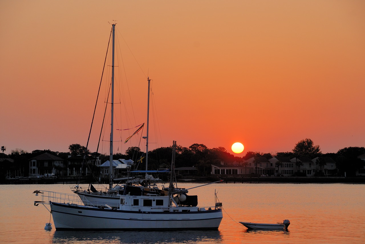 boats moored sunrise free photo