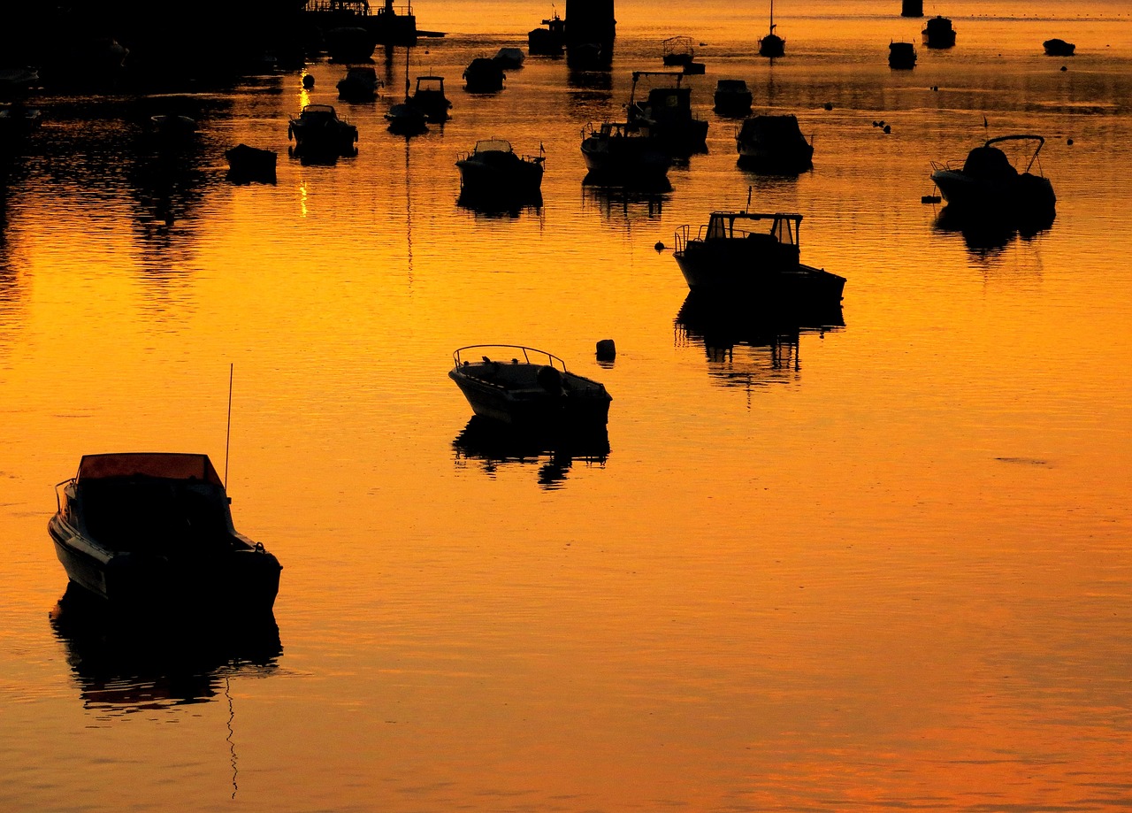 boats sunset bridge free photo